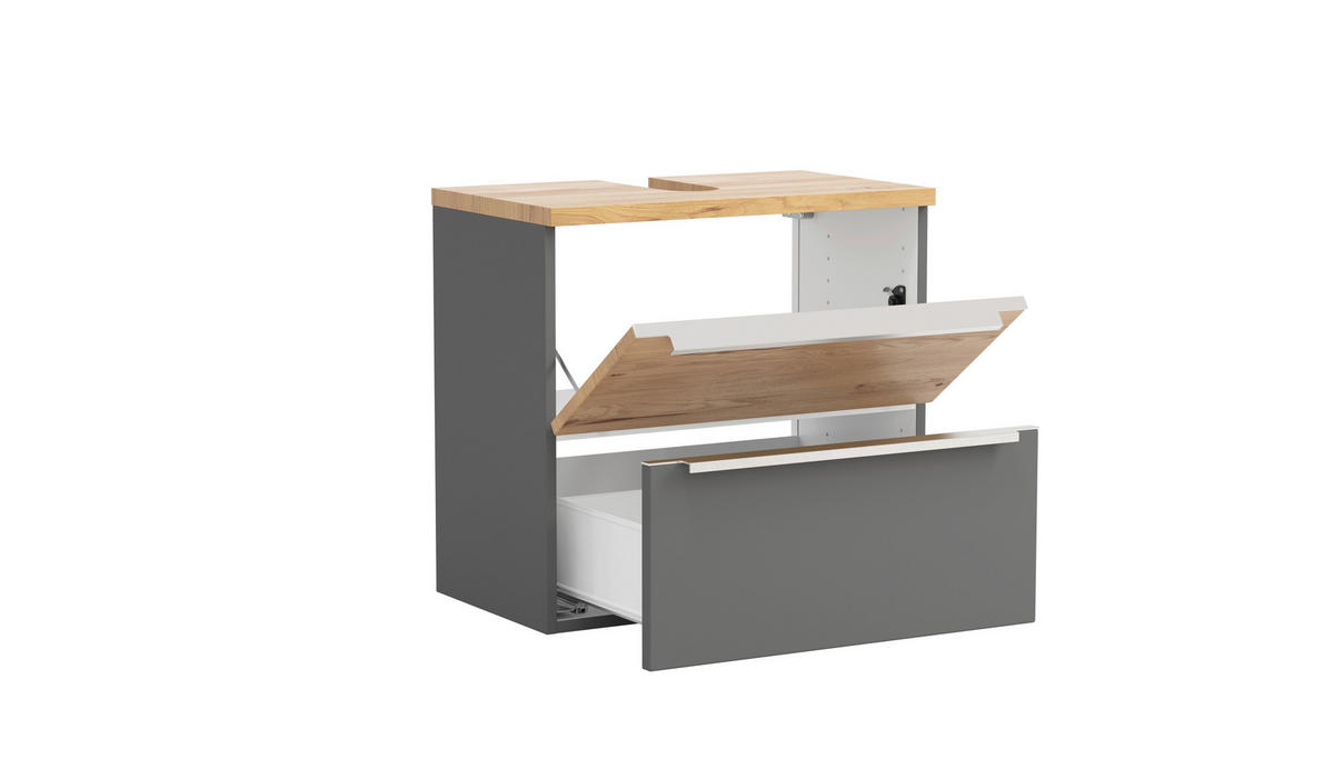 WASCHBECKENUNTERSCHRANK 60/54/35 cm  - Wildeiche/Edelstahlfarben, Trend, Holzwerkstoff/Metall (60/54/35cm) - Held