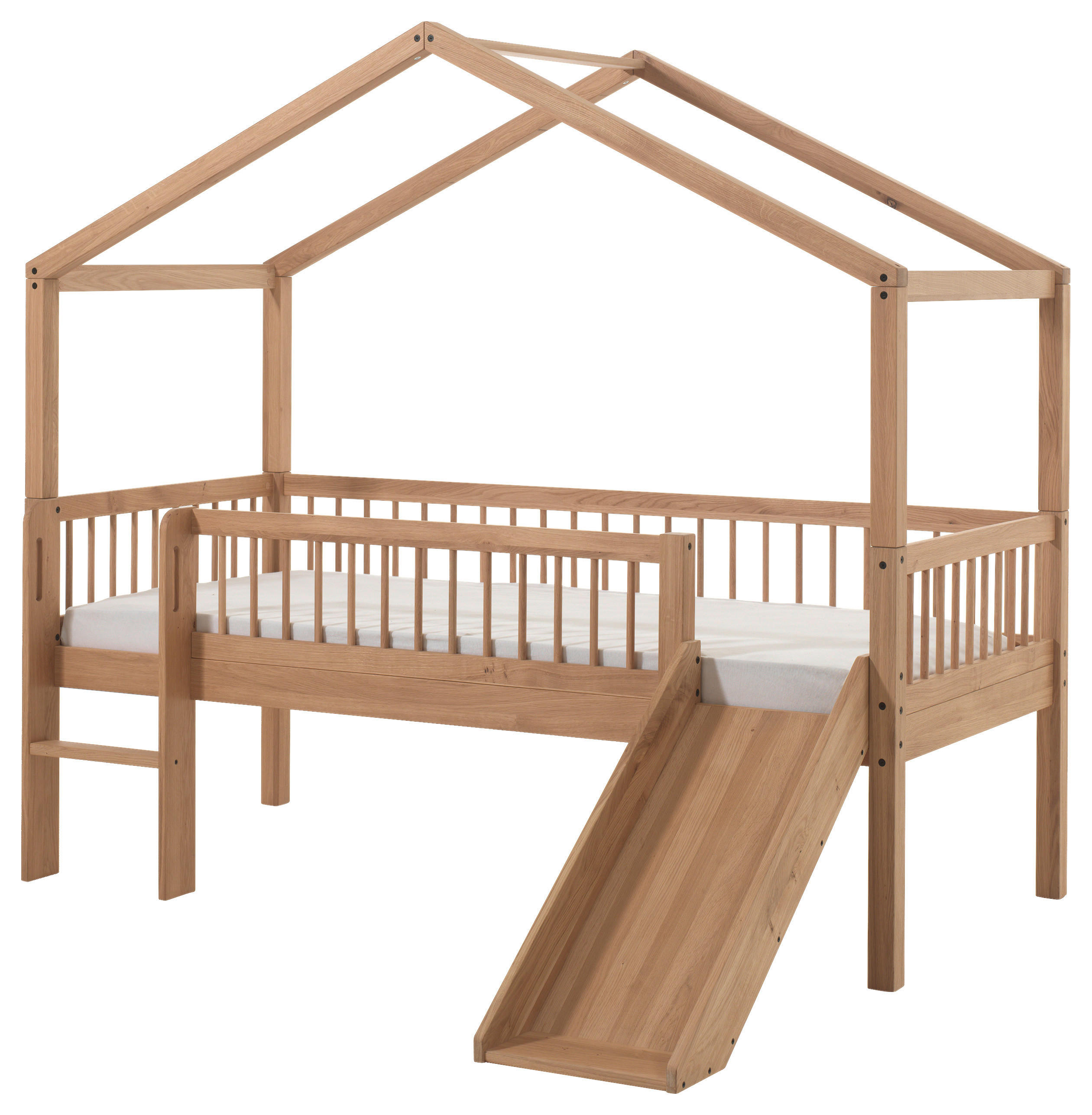 HAUSBETT Absturzsicherung, Leiter, Rutsche, Rollrost 90/200 cm  - Eichefarben/Naturfarben, MODERN, Holz (90/200cm) - Vipack