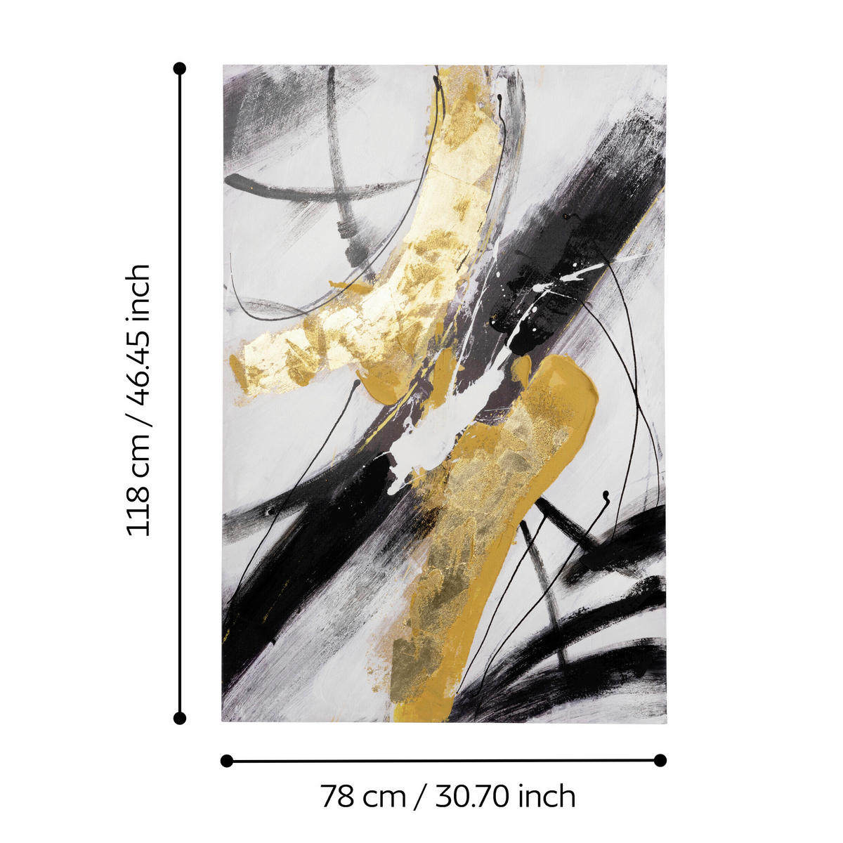 BILD Abstraktes Schwarz, Weiß, Goldfarben  - Goldfarben/Schwarz, Trend, Kunststoff/Textil (118/1,6/78cm) - Eglo