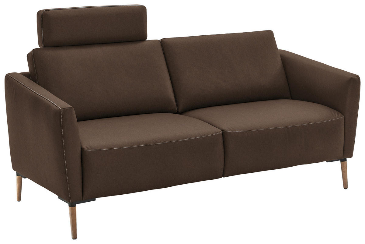 2-SITZER-SOFA Echtleder Braun  - Eichefarben/Beige, Natur, Leder/Holz (207/86/87cm) - Valnatura