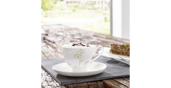 KAFFEETASSE MIT UNTERTASSE Wildflower - Multicolor/Weiß, LIFESTYLE, Keramik - Novel