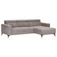 ECKSOFA Taupe Cord Rücken echt, Kopfteilverstellung, Sitzvorzug  - Taupe/Schwarz, KONVENTIONELL, Textil/Metall (257/170cm) - Carryhome
