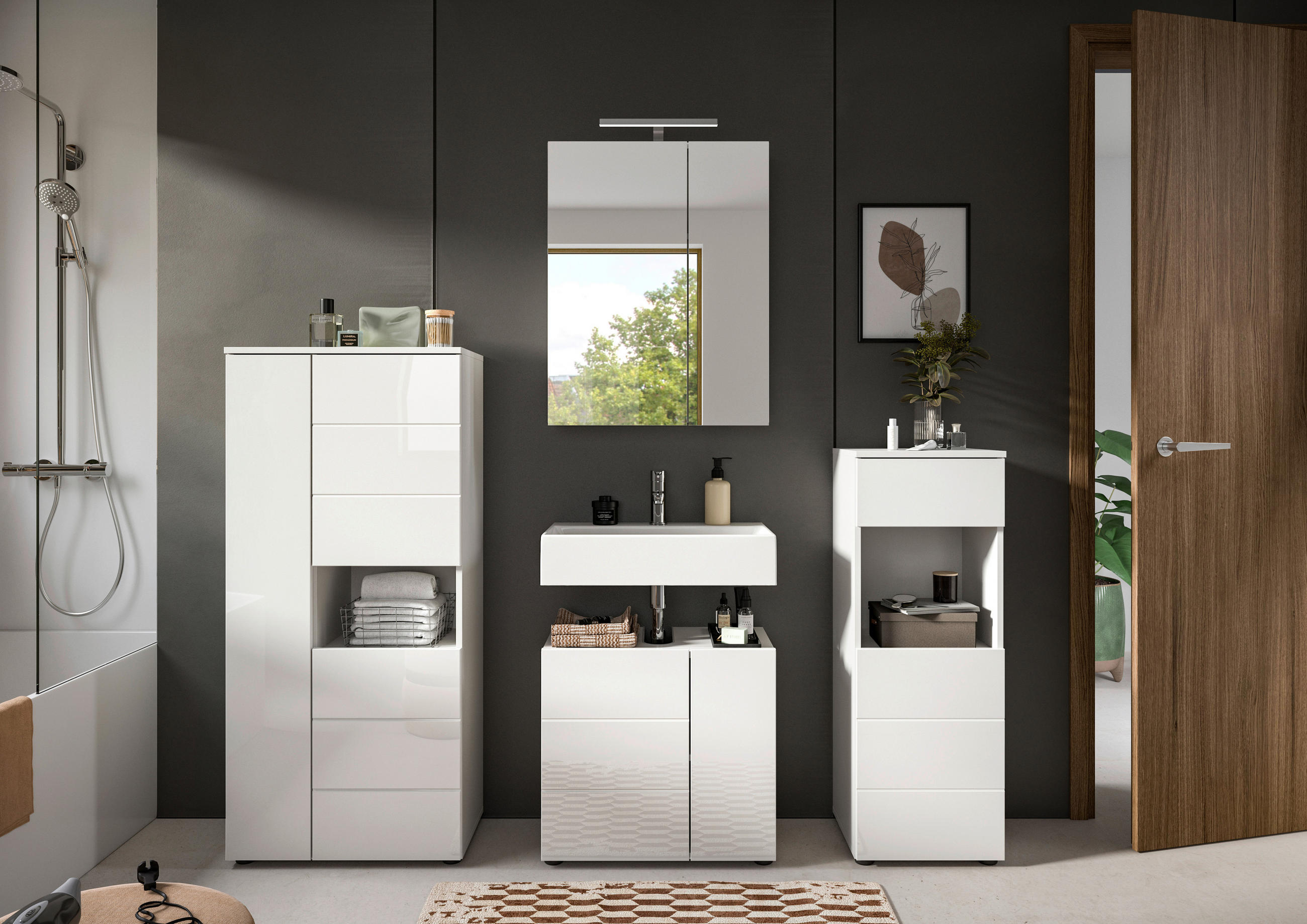 BADEZIMMER 4-teilig  in 158 cm  - Weiß Hochglanz, MODERN, Holzwerkstoff (158cm) - MID.YOU