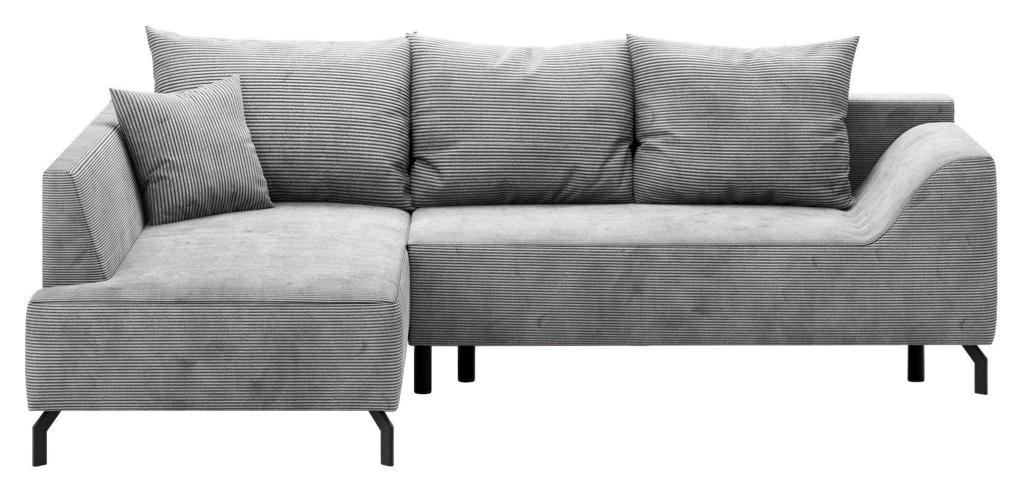 ECKSCHLAFSOFA Cord Hellgrau  - Hellgrau/Schwarz, Design, Textil/Metall (167/273cm) - MID.YOU