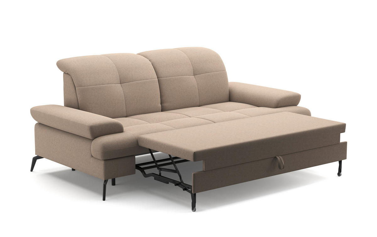 2,5-SITZER in Flachgewebe Taupe  - Taupe/Schwarz, Konventionell, Textil/Metall (202/90/122cm) - Sit & More