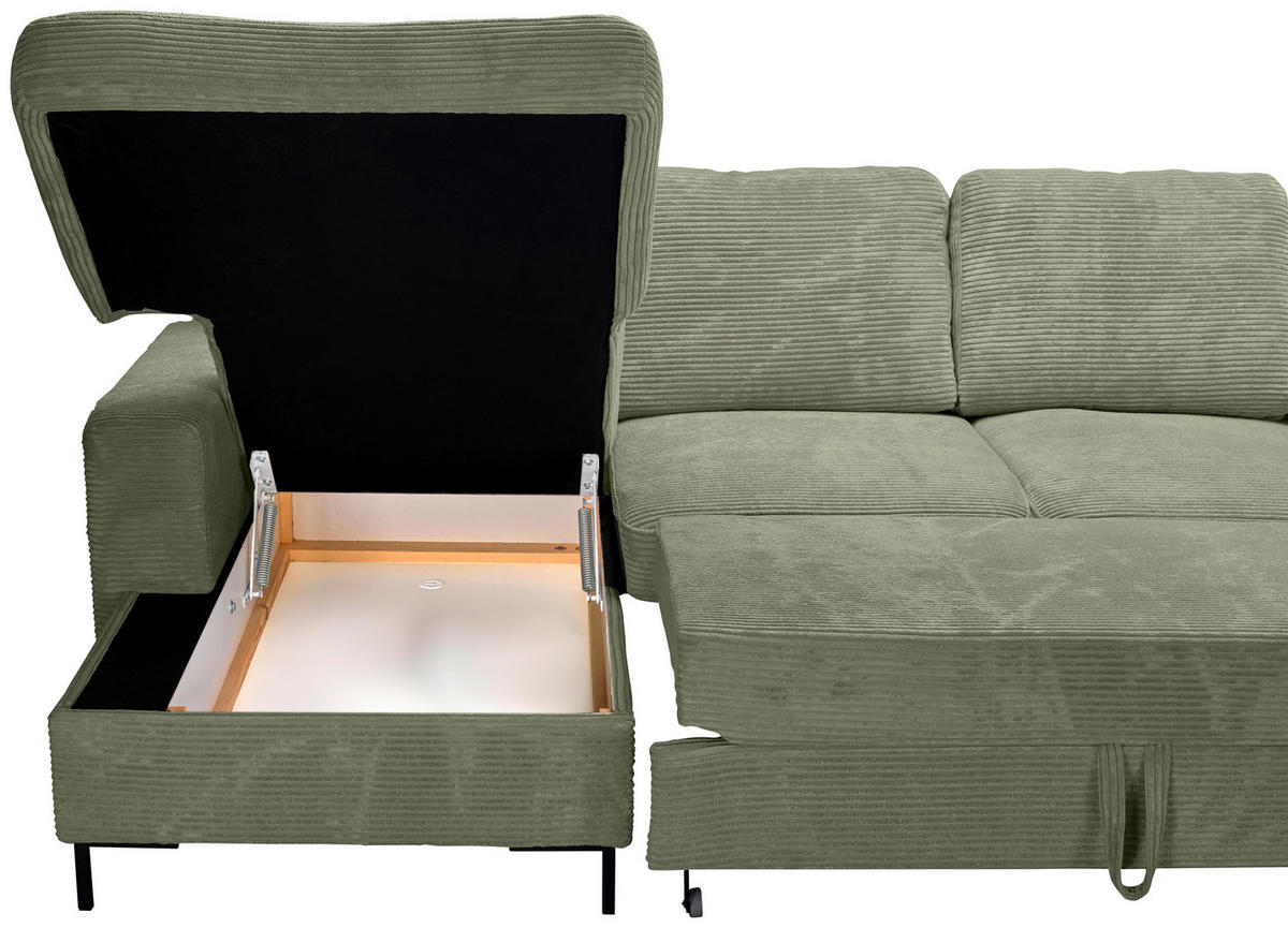 WOHNLANDSCHAFT Olivgrün Cord  - Schwarz/Olivgrün, KONVENTIONELL, Textil/Metall (148/303/197cm) - Carryhome