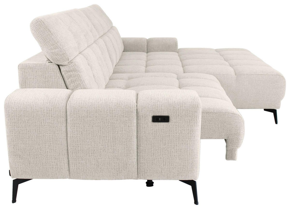 ECKSOFA inkl.Funktionen Perlmutt Chenille  - Perlmutt/Schwarz, MODERN, Textil/Metall (300/195cm) - Xora
