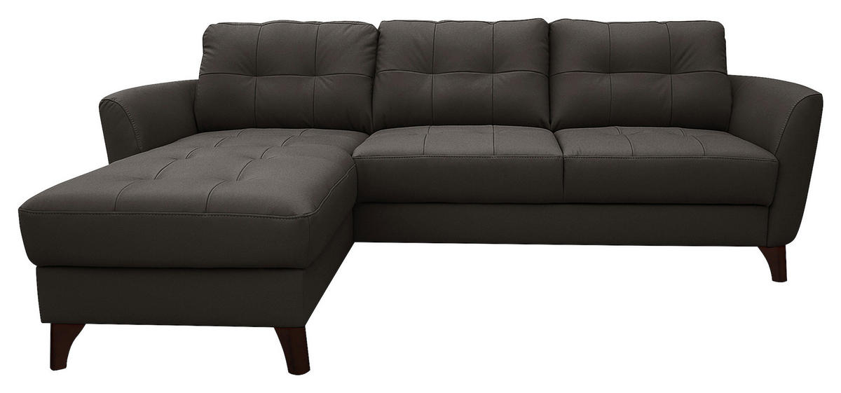 ECKSOFA Dunkelbraun Echtleder Lederlook  - Dunkelbraun/Buchefarben, Design, Leder/Holz (238/168cm) - Livetastic