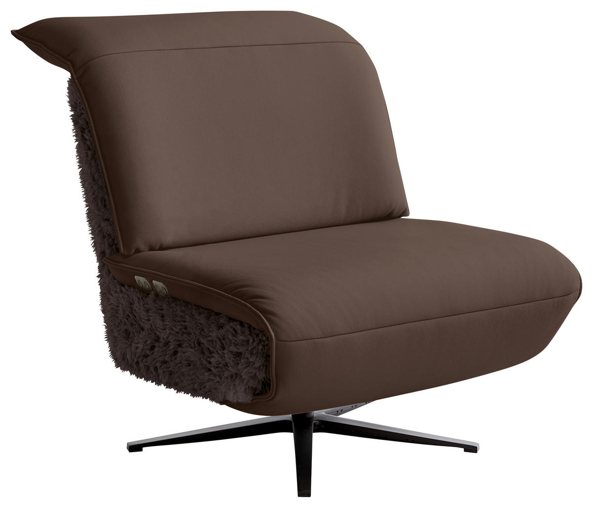 SESSEL in Hochflor Echtleder Braun  - Beige/Schwarz, Design, Leder/Textil (84/65/91cm) - Koinor