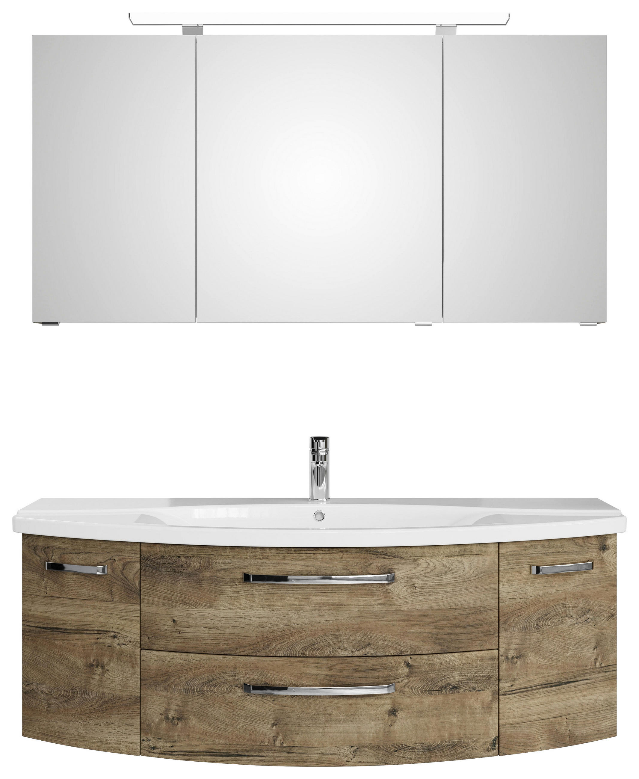 BADEZIMMER 3-teilig  in 144 cm  - Eiche dunkel/Chromfarben, MODERN, Glas/Keramik (144cm) - Sadena