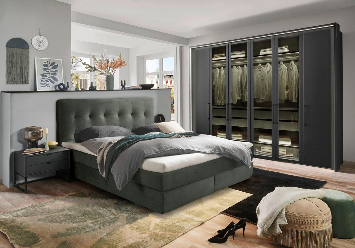 BOXSPRINGBETT 180/200 cm  in Dunkelgrün  - Dunkelgrün/Schwarz, Basics, Holzwerkstoff/Kunststoff (180/200cm) - Esposa
