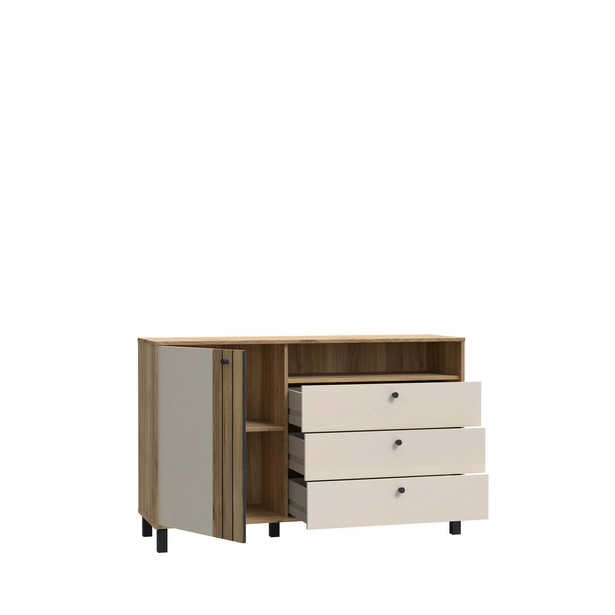 NIZKA OMARICA barve hrasta, peščene barve  - črna/barve hrasta, Design, kovina/leseni material (138,1/87/42cm) - Hom`in