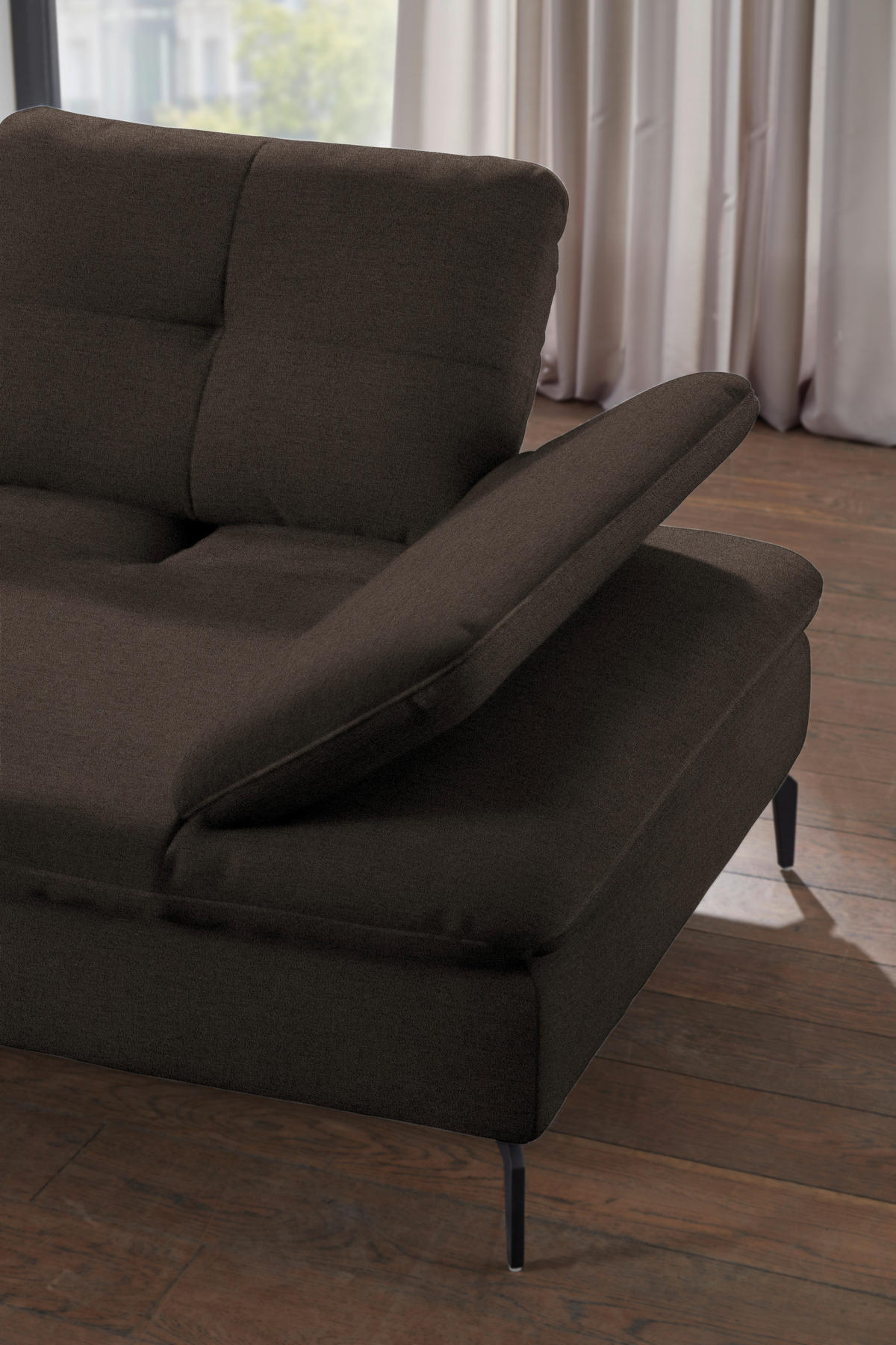 ECKSOFA in Flachgewebe Dunkelbraun  - Dunkelbraun/Schwarz, Design, Textil/Metall (157/344cm) - Chilliano