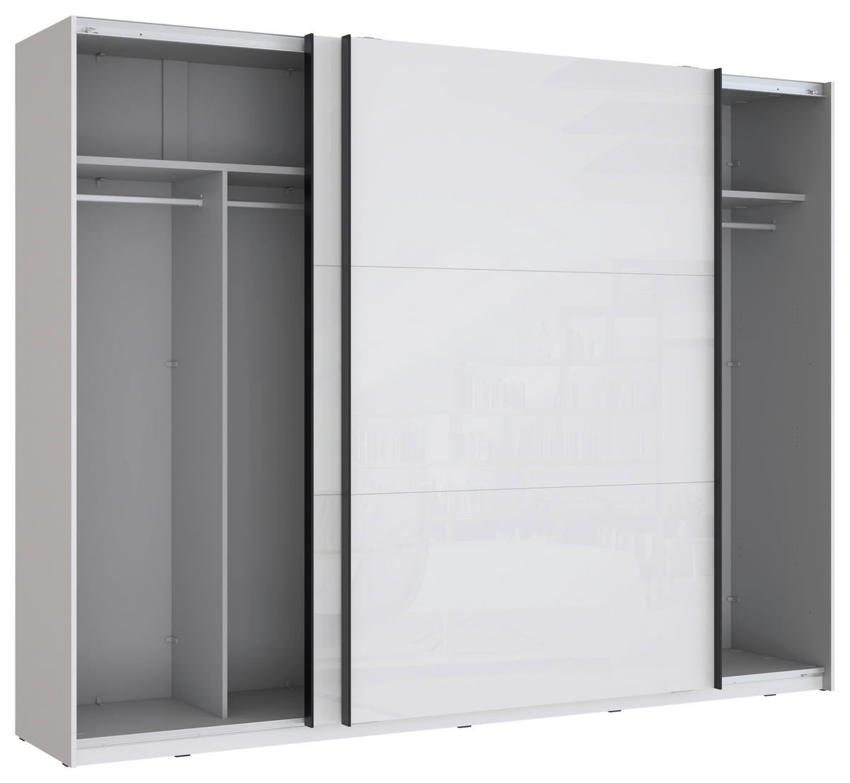 SKŘÍŇ S POSOUVACÍMI DVEŘMI, bílá, vysoce lesklá bílá, 269,9/209,7/61,2 cm - bílá/černá, Moderní, kov/kompozitní dřevo (269,9/209,7/61,2cm) - home24