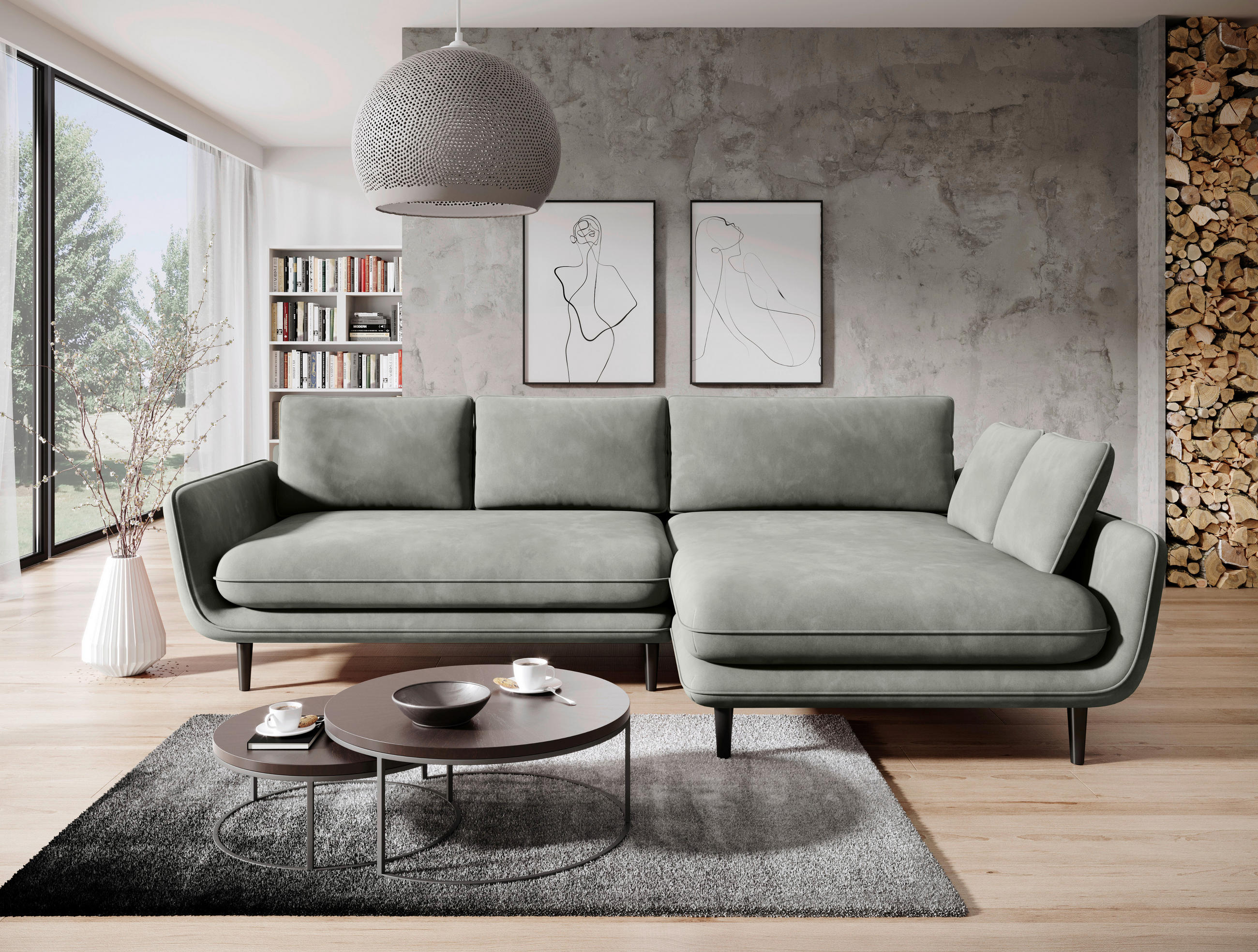 ECKSOFA inkl. Funktion Olivgrün Velours  - Schwarz/Olivgrün, Design, Holz/Textil (260/167cm) - Welnova