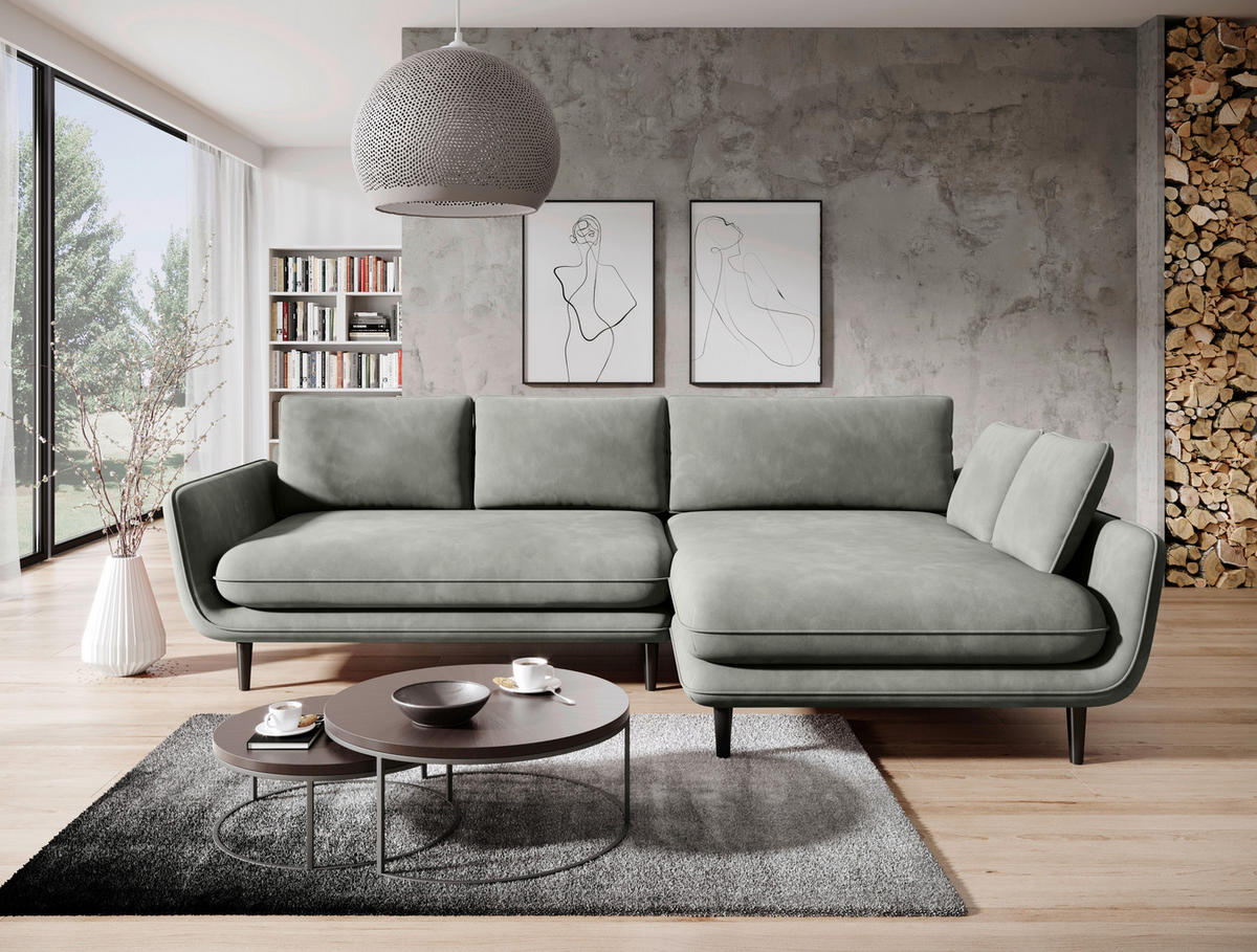 ECKSOFA in Velours Olivgrün  - Schwarz/Olivgrün, Design, Holz/Textil (260/167cm) - Welnova