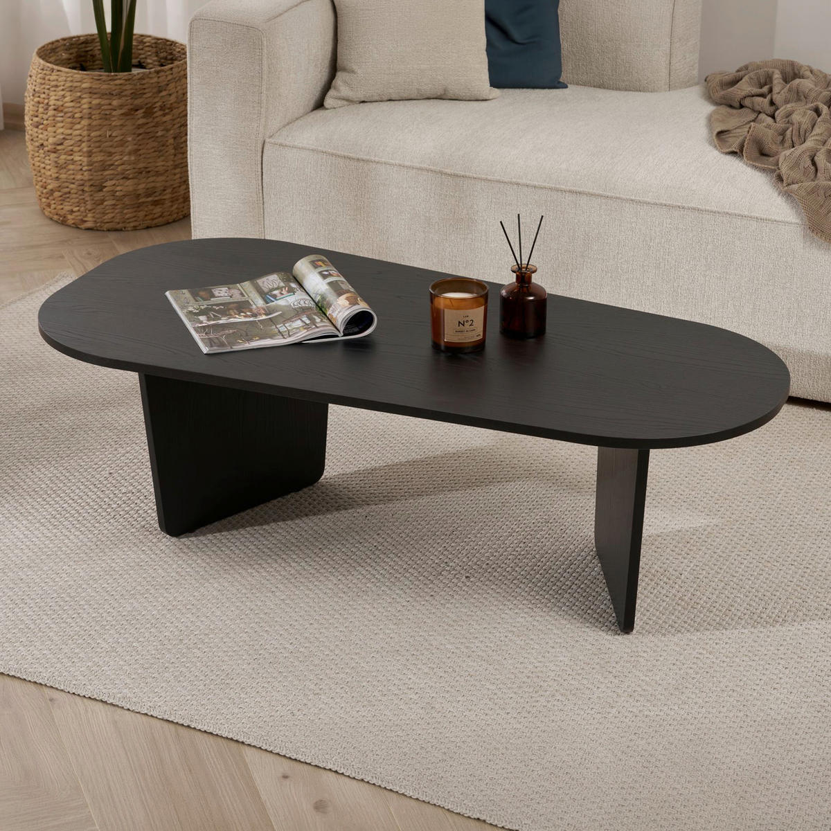 COUCHTISCH Freiform Schwarz  - Schwarz, Design, Holzwerkstoff (130/40/65cm) - MID.YOU
