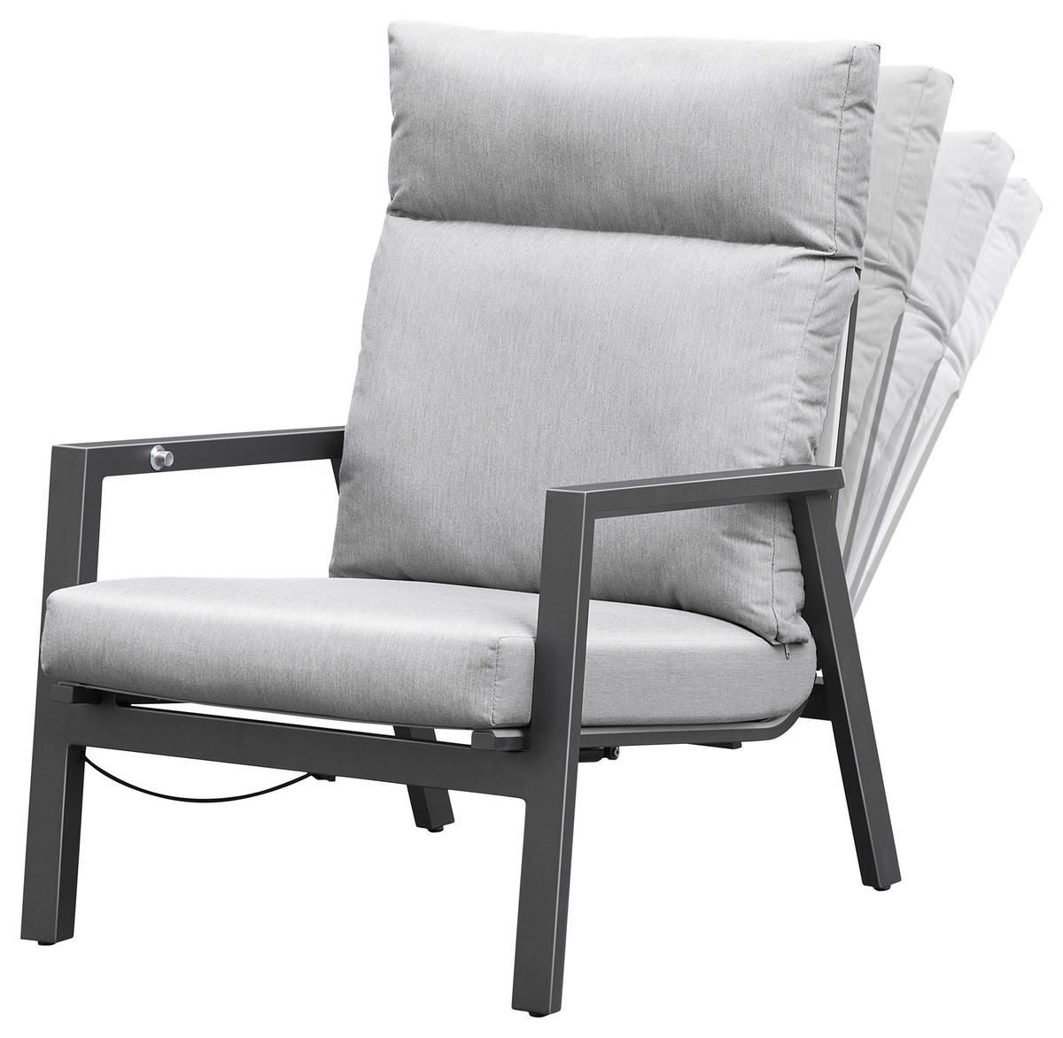 LOUNGE NASLANJAČ mrežasta prevleka aluminij  - siva/antracit, Trendi, kovina/tekstil (87/97/72cm) - Amatio