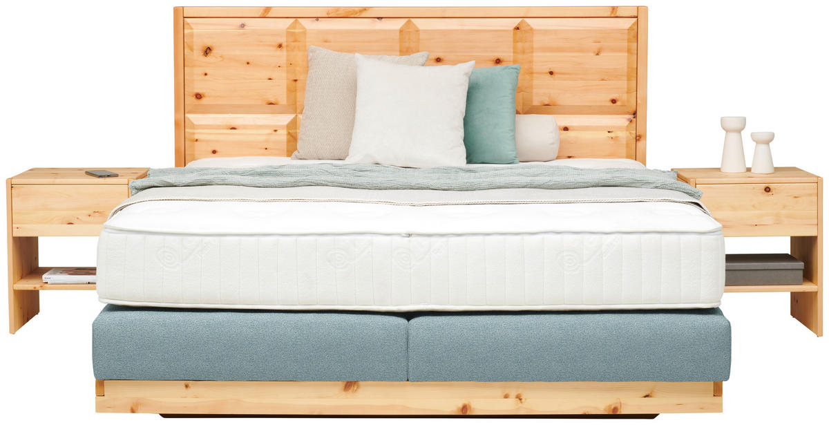 BOXSPRINGBETT 180/200 cm  Blau, Zirbelkieferfarben  - Blau/Zirbelkieferfarben, Natur, Holz/Textil (180/200cm) - Valnatura