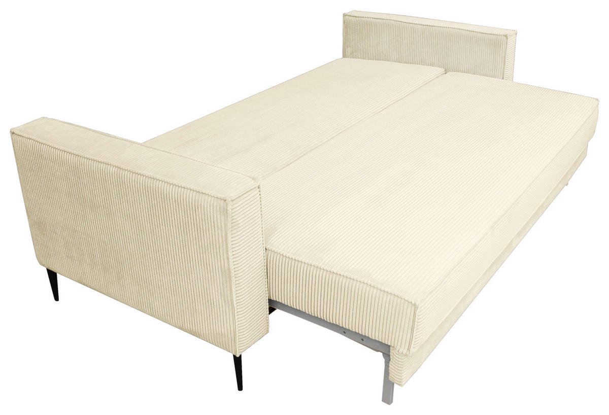 SCHLAFSOFA  mit Liegefunktion, Rücken echt, haustierfreundlicher Bezug Cord Creme  - Creme/Schwarz, KONVENTIONELL, Textil/Metall (222/93/98cm) - Carryhome