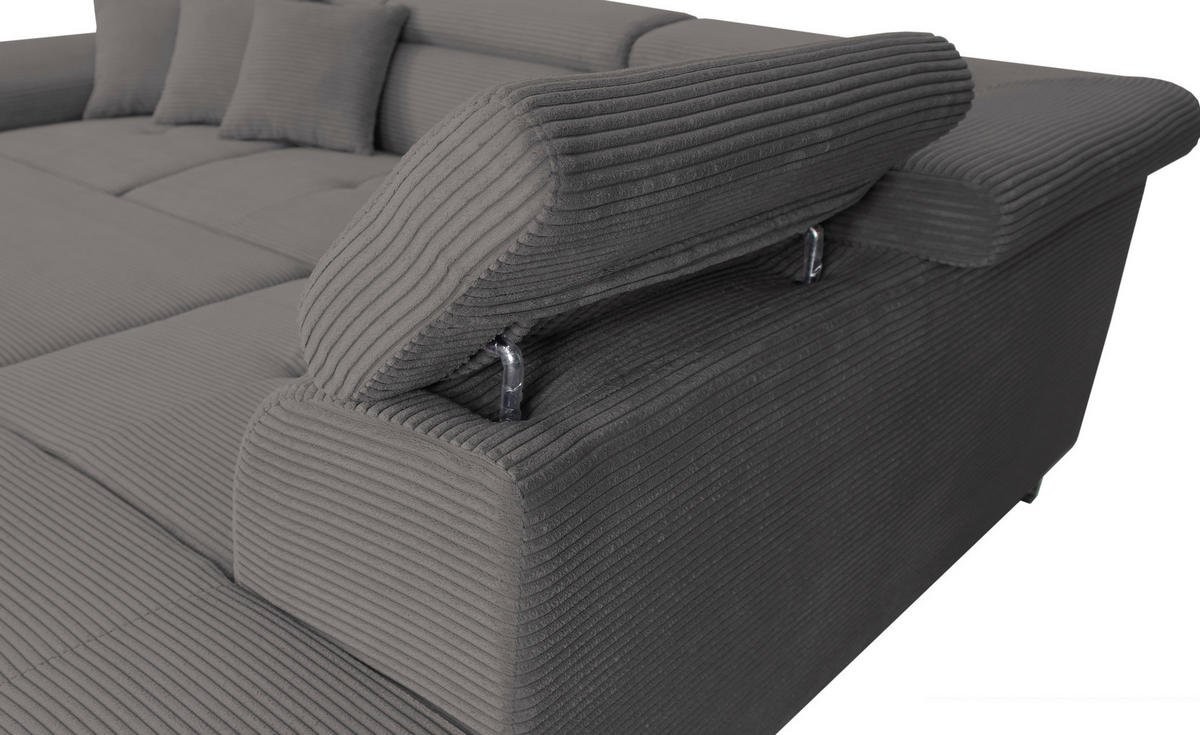 ECKSOFA inkl. Funktionen Dunkelgrau Cord  - Dunkelgrau/Silberfarben, Design, Textil/Metall (257/226cm) - Xora