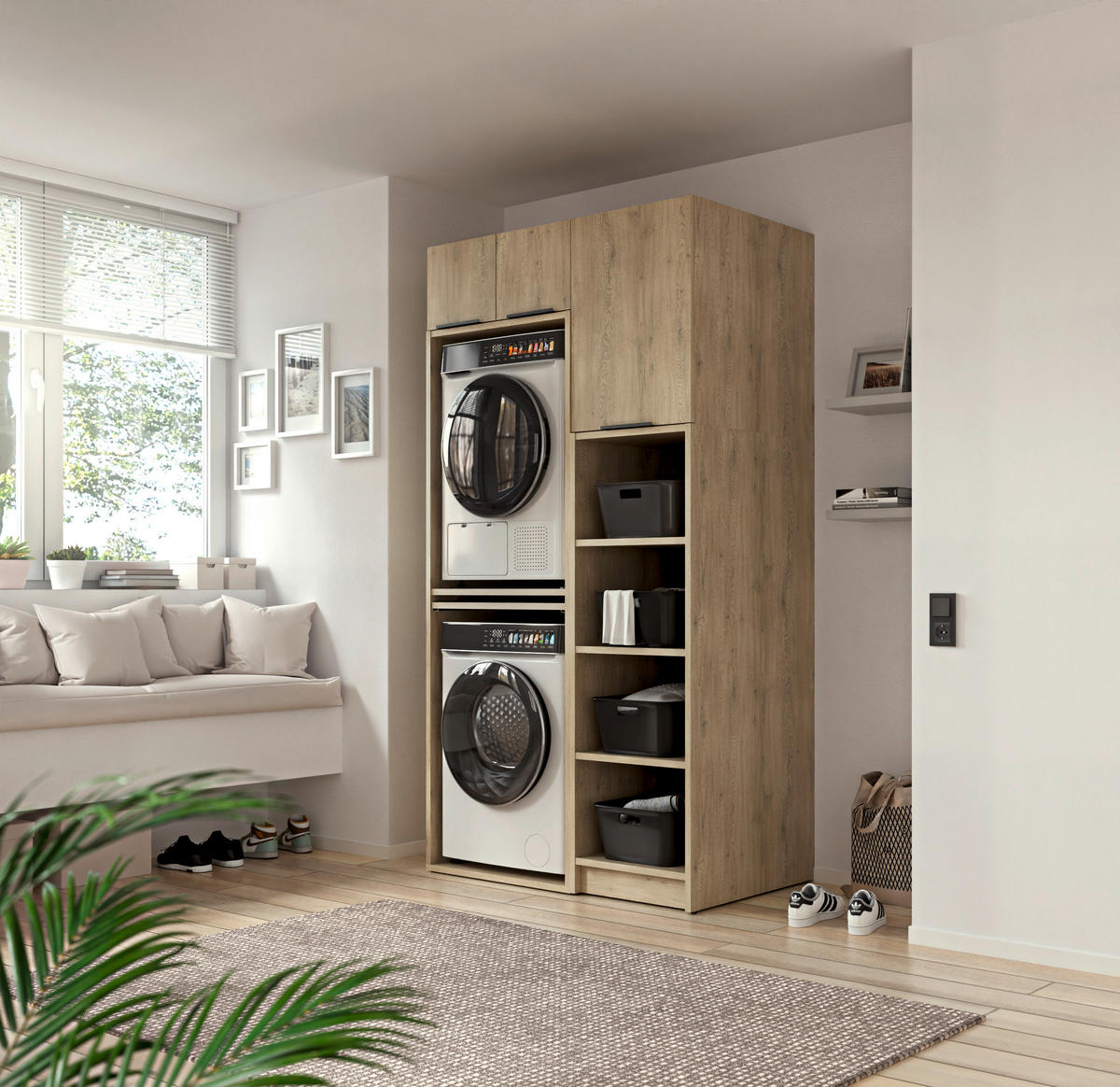 WASCHMASCHINENSCHRANK 70/220/68 cm  in Eichefarben  - Eichefarben/Schwarz, Basics, Holzwerkstoff/Kunststoff (70/220/68cm) - MID.YOU