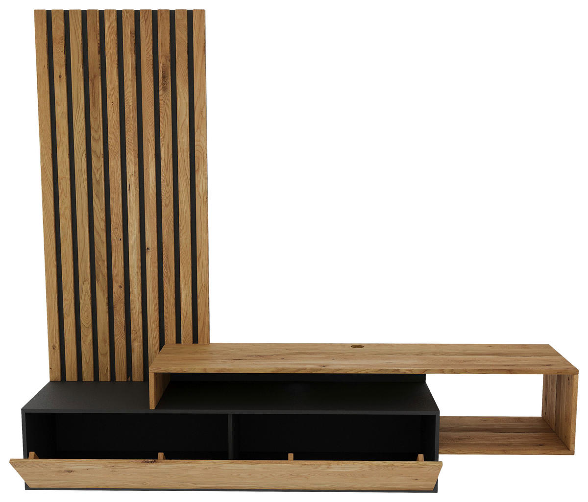 WOHNWAND 3-teilig  in Anthrazit, Eichefarben  225/197,5/45 cm   - Eichefarben/Anthrazit, Natur, Holz/Holzwerkstoff (225/197,5/45cm) - Linea Natura