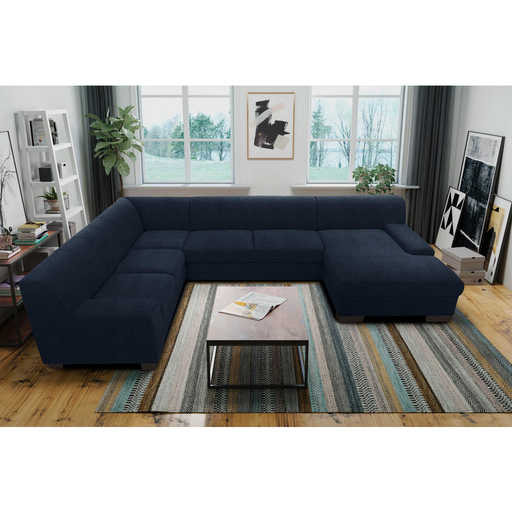Thumbnail - Mid.you Wohnlandschaft, Blau, Textil, Wenge, Uni, 5-Sitzer, U-Form, 328x212 cm, Made in EU, FSC Mix, Rücken echt, Wohnzi...