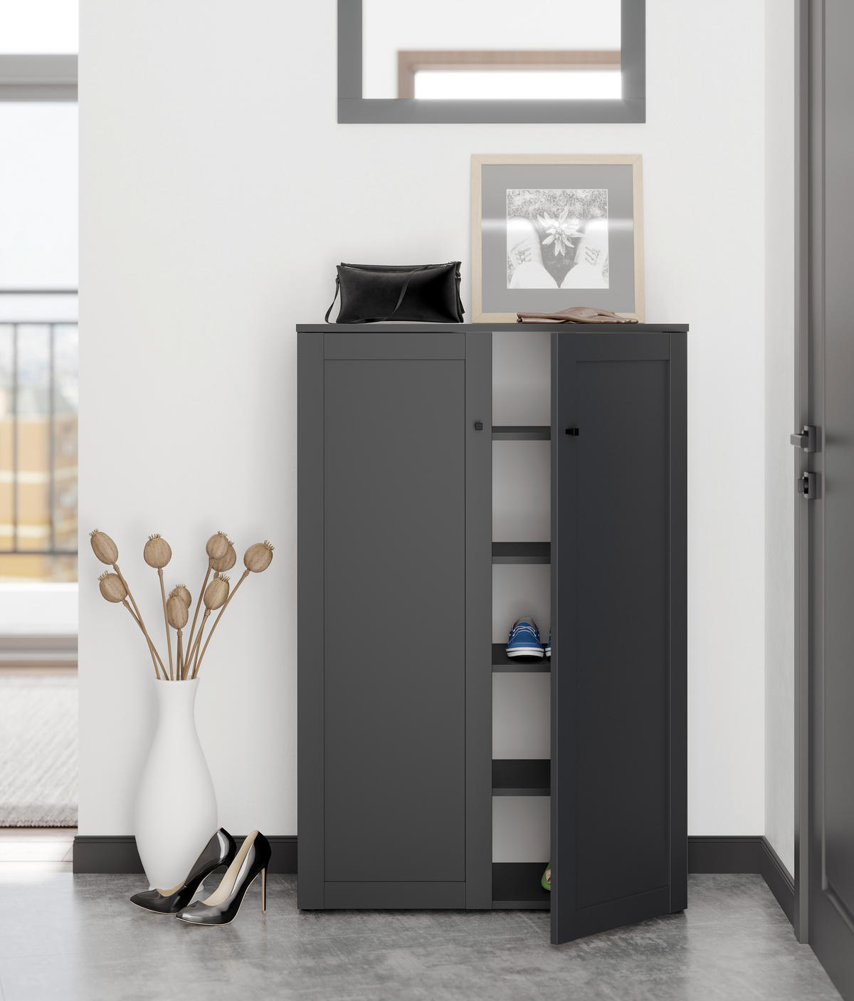 SCHUHSCHRANK  in 81/122/38 cm  - Anthrazit/Schwarz, MODERN, Holzwerkstoff/Kunststoff (81/122/38cm) - Boxxx