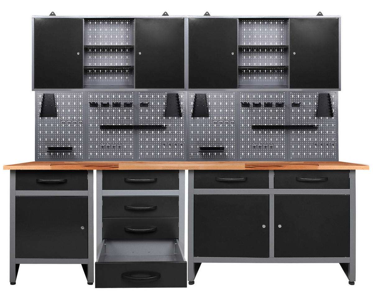 WERKBANKSET 240/205/60 cm  - Anthrazit/Grau, Basics, Holz/Metall (240/205/60cm)