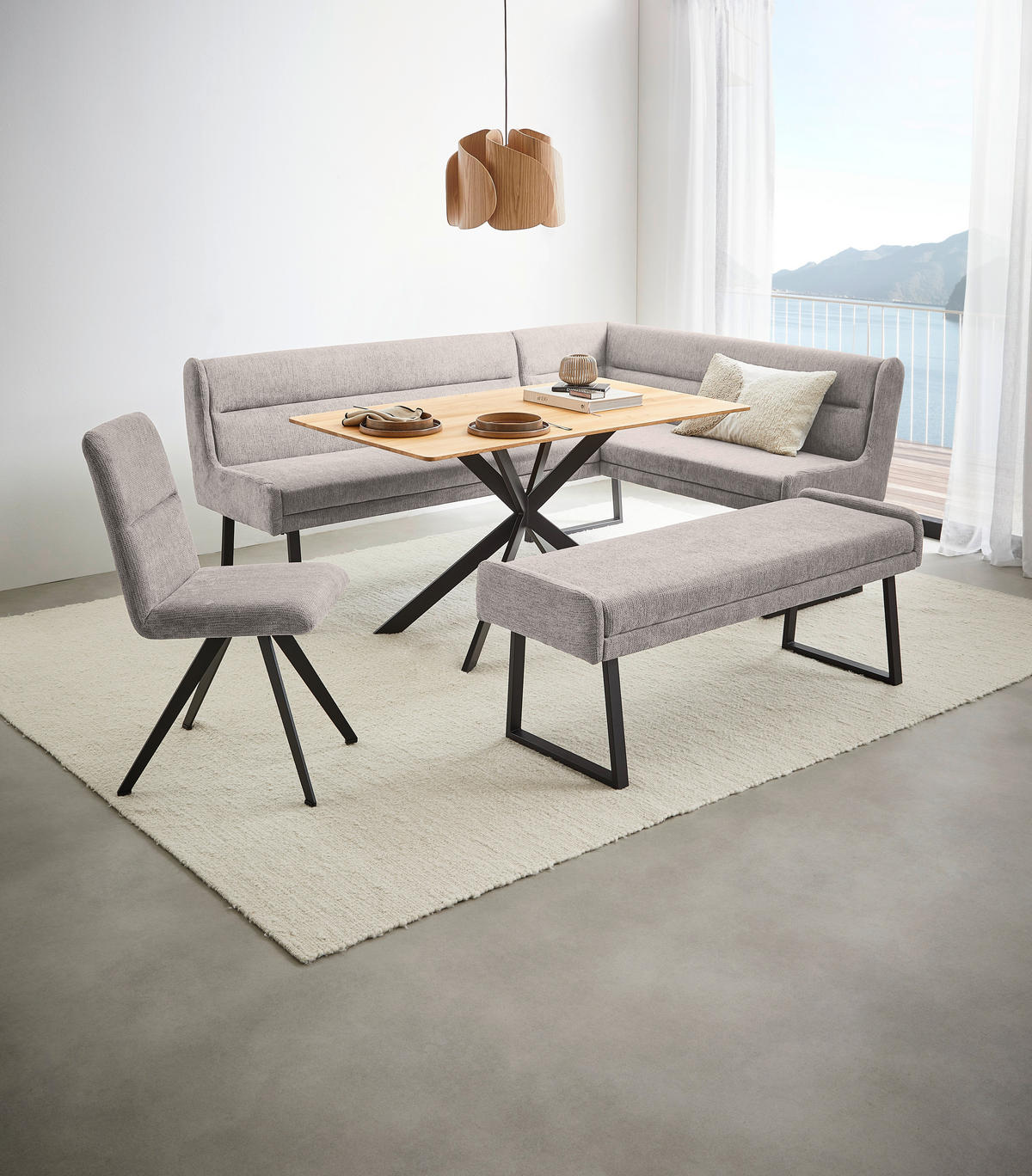 ECKBANK 237/159 cm Webstoff Schwarz, Hellgrau   - Hellgrau/Schwarz, Design, Textil/Metall (237/159cm) - Novel