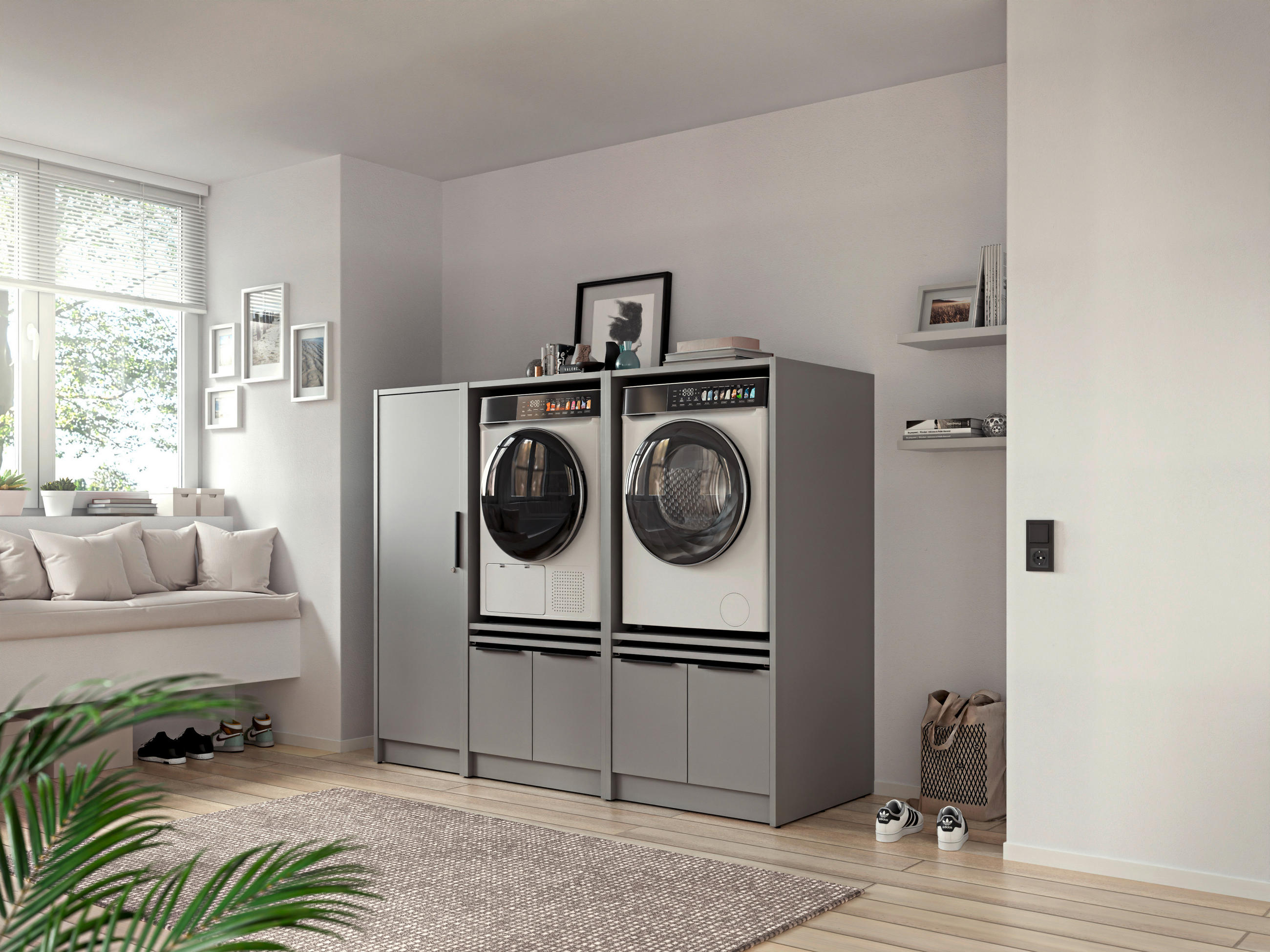 MEHRZWECKSCHRANK 50/150/68 cm  - Schwarz/Grau, Basics, Holzwerkstoff/Kunststoff (50/150/68cm) - MID.YOU