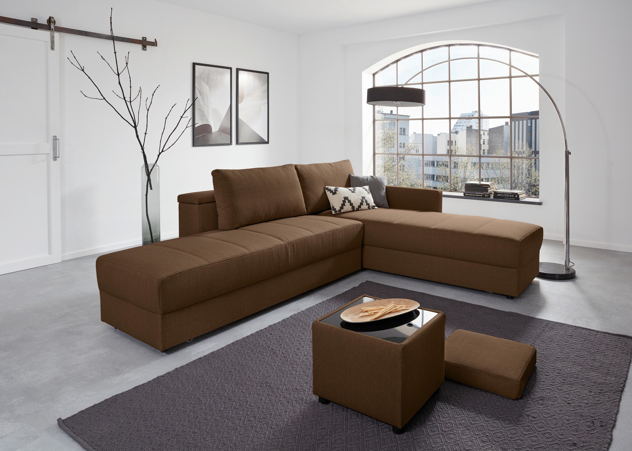 ECKSOFA in Webstoff Dunkelbraun  229/287 cm  - Dunkelbraun/Schwarz, Design, Kunststoff/Textil (229/287cm) - LOOKS by W.Joop