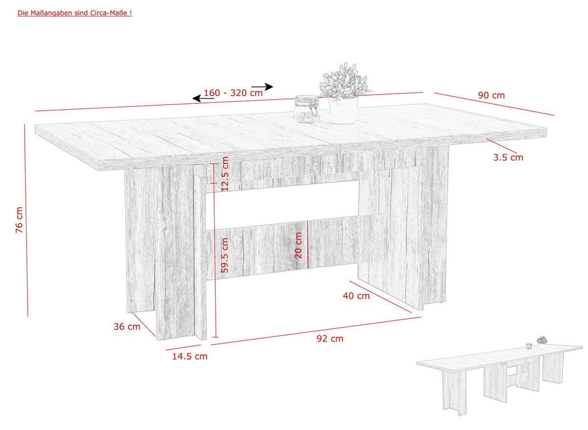 ESSTISCH Eichefarben rechteckig  ausziehbar  - Eichefarben, Basics, Holzwerkstoff (160-320/90/76cm) - Carryhome