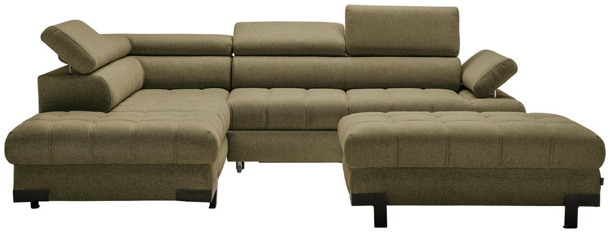 ECKSOFA in Webstoff Olivgrün  - Schwarz/Olivgrün, Design, Textil/Metall (223/263cm) - Welnova