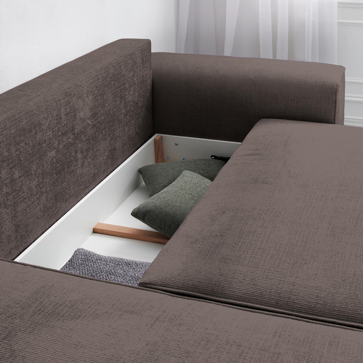 ECKSOFA in Plüsch Graubraun  - Graubraun/Blaugrau, Design, Kunststoff/Textil (152/288cm) - Xora
