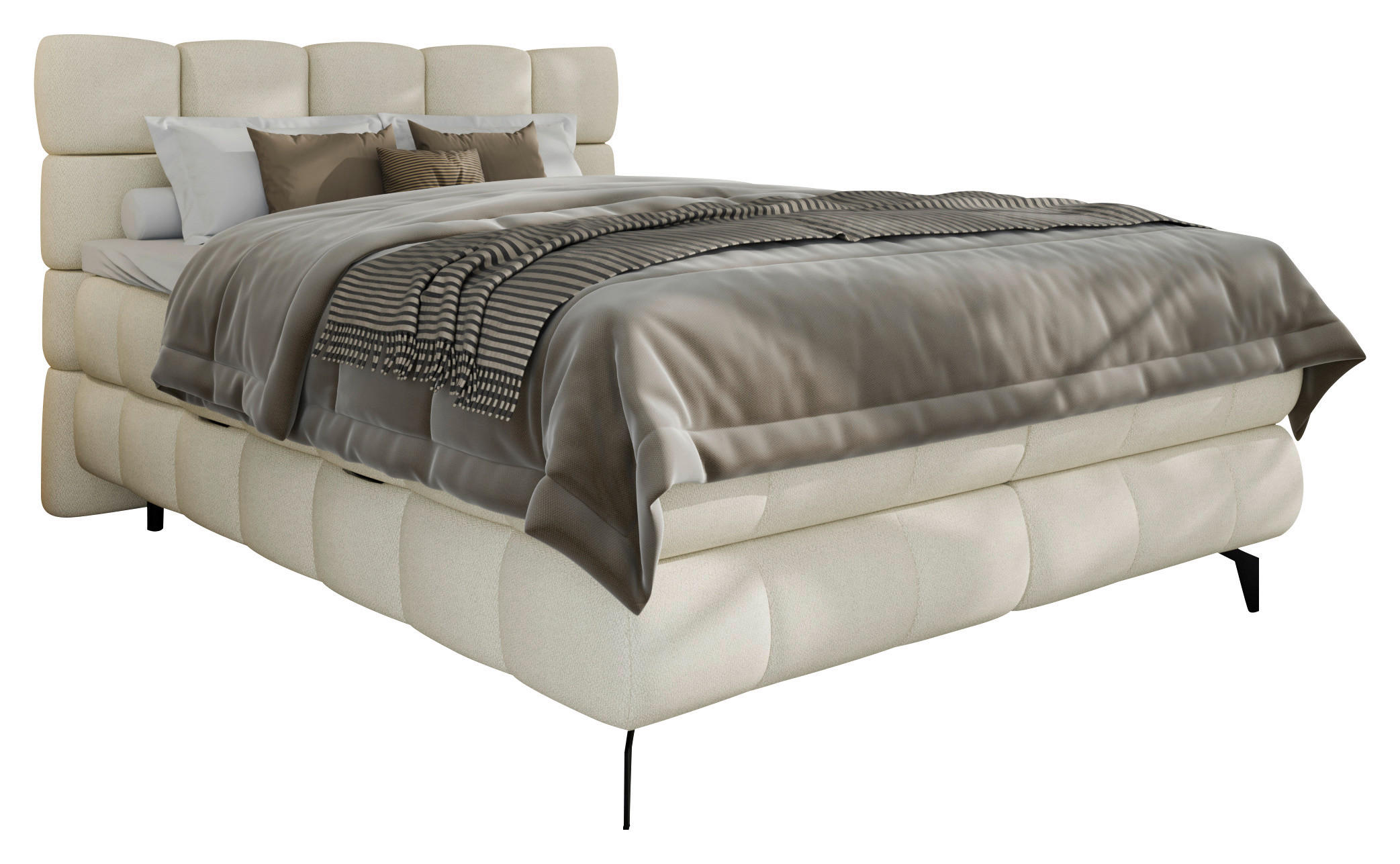 BOXBETT 140/200 cm,  in Weiß, Bettkasten, Topper, H3 + H3 = fest  - Schwarz/Weiß, Trend, Textil/Metall (140/200cm) - Esposa