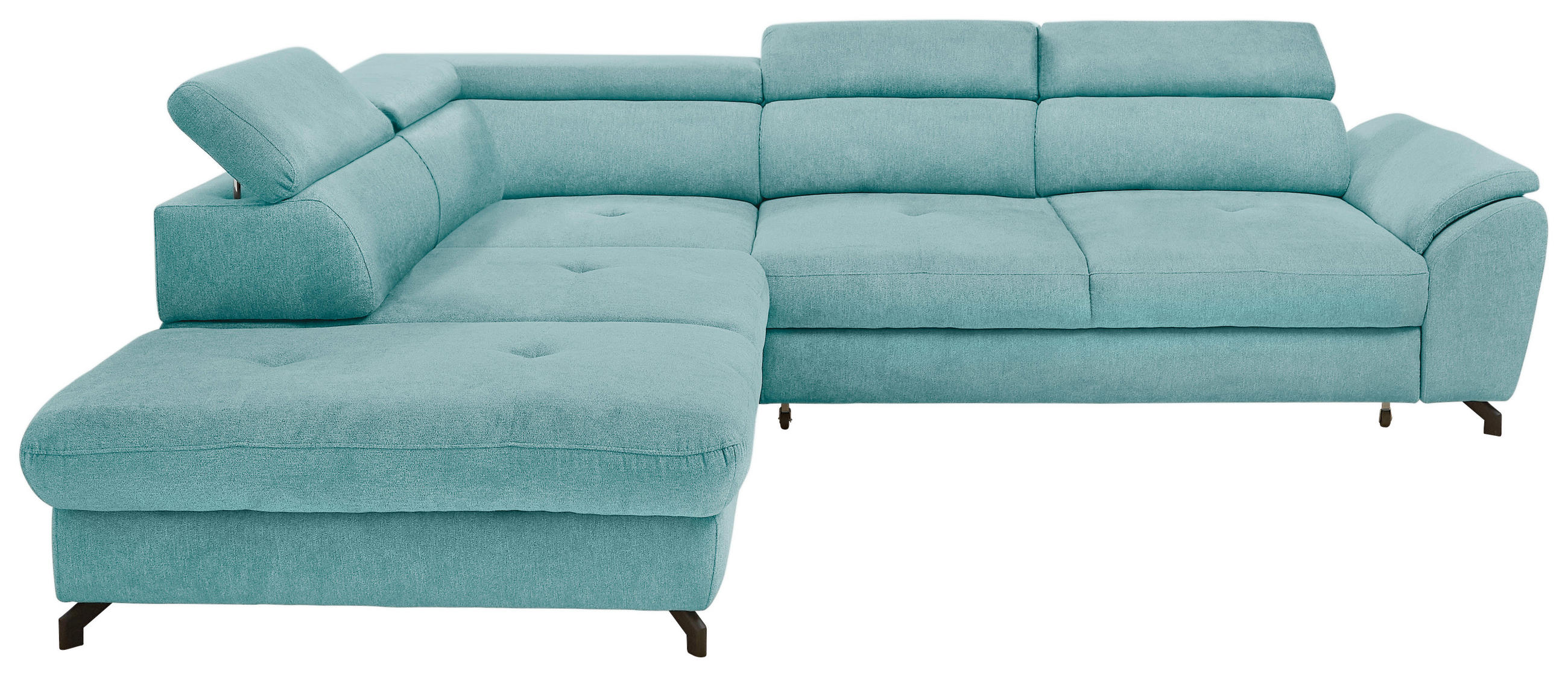 ECKSOFA inkl. Funktion Türkis Webstoff Bettkasten, Schlaffunktion, Rücken echt, Kopfteilverstellung, Sitztiefenverstellung  - Türkis/Schwarz, Design, Textil/Metall (237/277cm) - Stylife