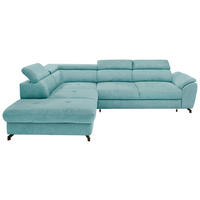ECKSOFA 237/277 cm  in Webstoff Türkis Bettkasten, Schlaffunktion, Rücken echt, Kopfteilverstellung, Sitztiefenverstellung  237/277 cm  - Türkis/Schwarz, Design, Textil/Metall (237/277cm) - Stylife