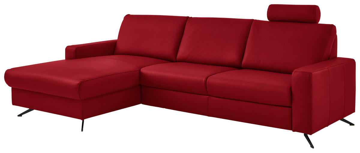 ECKSOFA in Echtleder Rot  - Rot/Schwarz, Design, Leder/Metall (165/267cm) - Beldomo Premium
