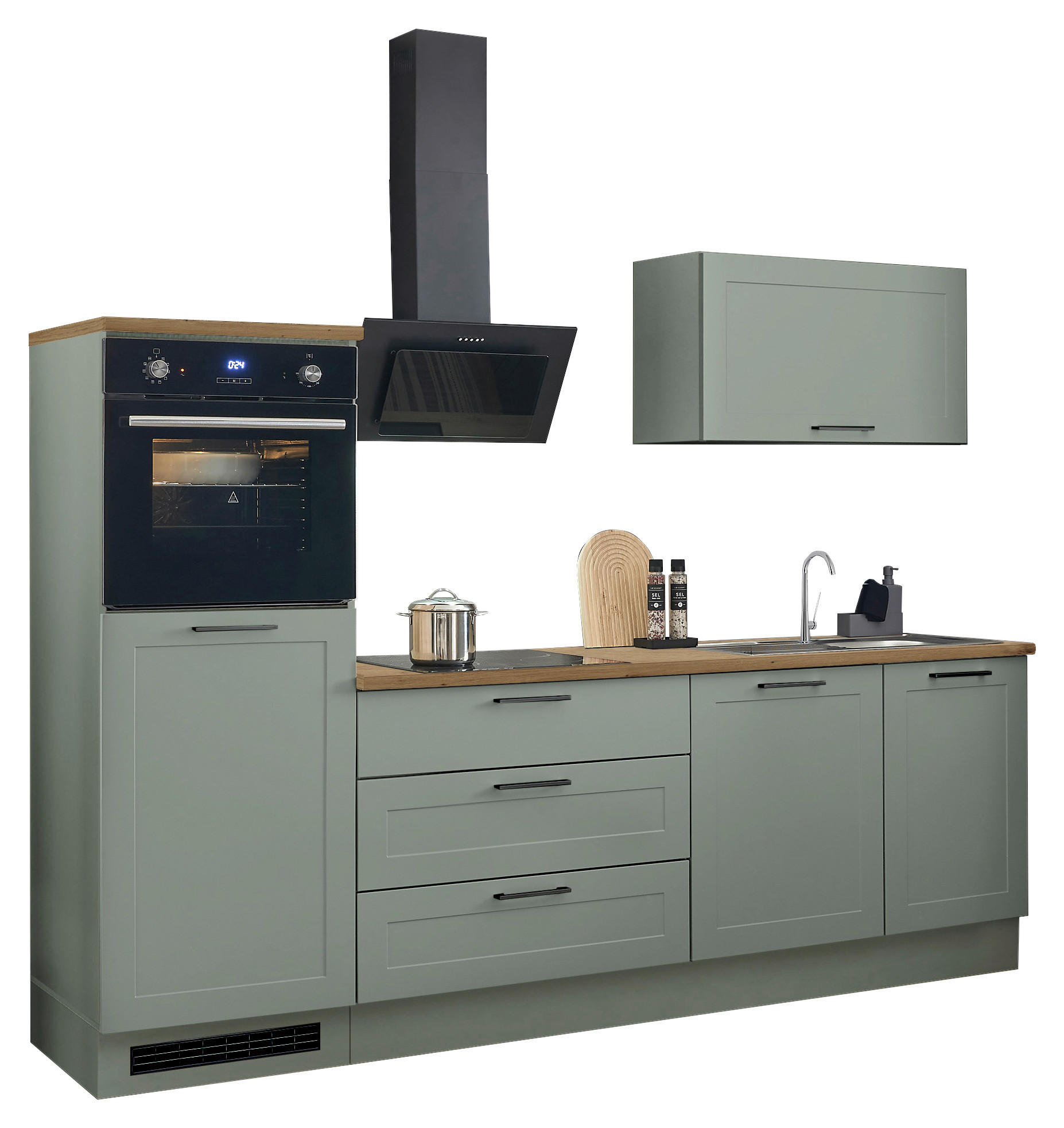 BUCĂTĂRIE FĂRĂ ELECTROCASNICE  - verde/stejar Artisan, Design, metal/material pe bază de lemn (260cm) - MID.YOU