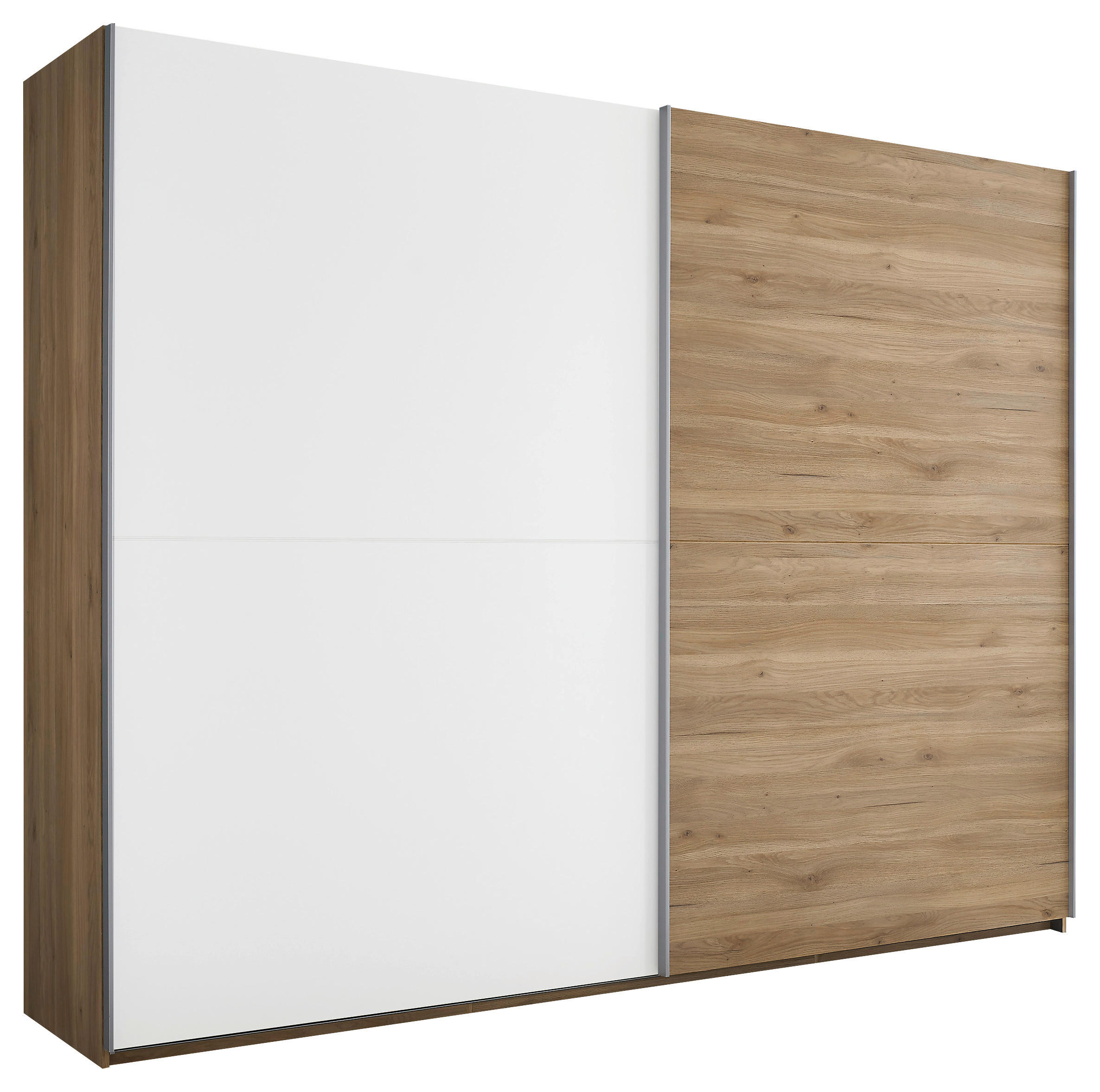 SCHWEBETÜRENSCHRANK in Weiss, Eichefarben  - Weiss/Eichefarben, Modern, Holzwerkstoff/Metall (270/210/60cm) - Livetastic