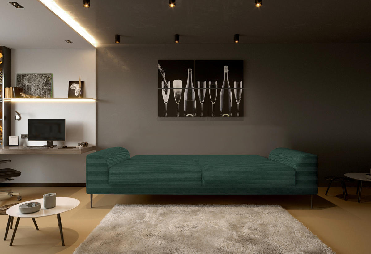 SCHLAFSOFA  mit Stoffauswahl, Schlafen auf Sitzhöhe, Armteil links, Armteil rechts Cord Grün  - Schwarz/Grün, Design, Textil/Metall (250/89/105cm) - Livetastic