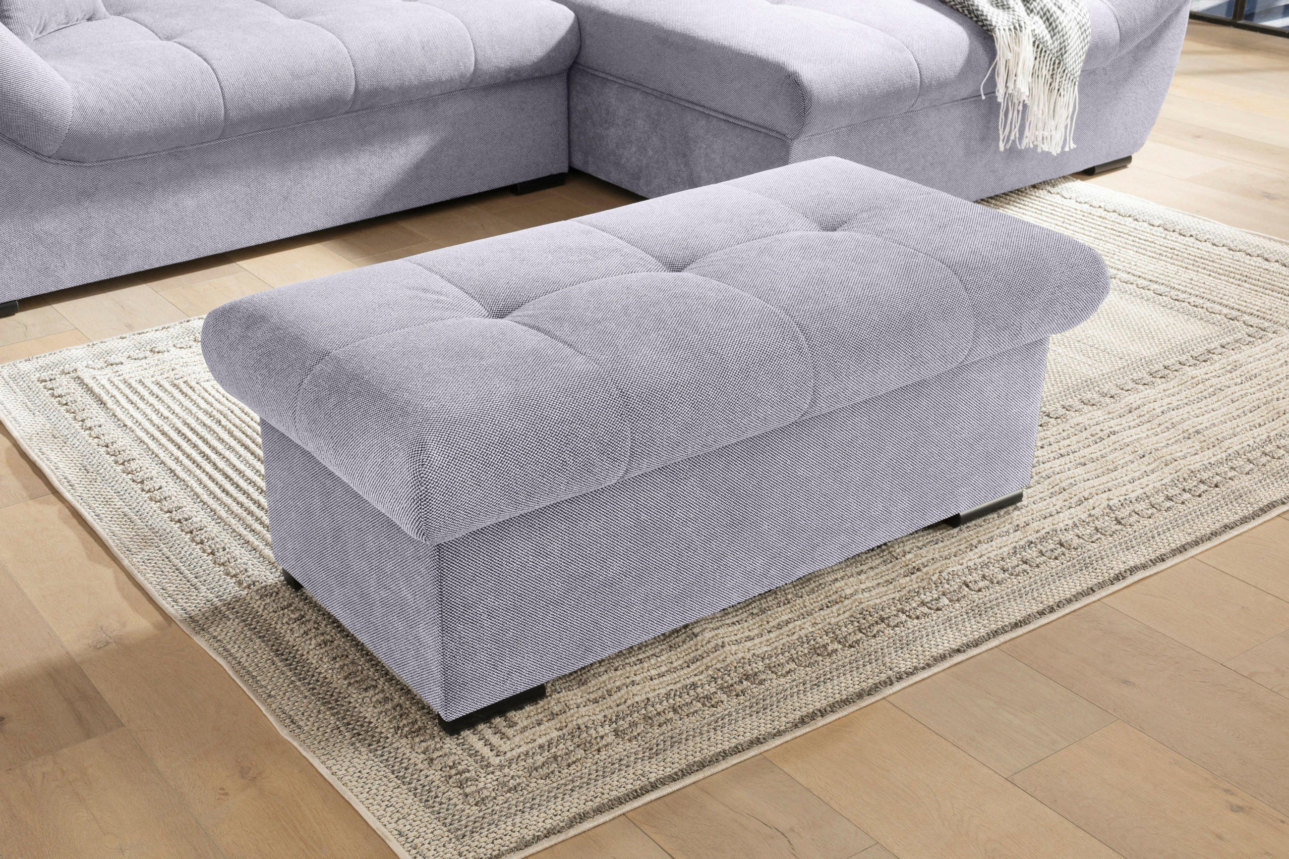 HOCKERBANK 108/42/54 cm Flachgewebe Hellgrau Kunststoff  - Hellgrau/Schwarz, Design, Kunststoff/Textil (108/42/54cm) - Xora