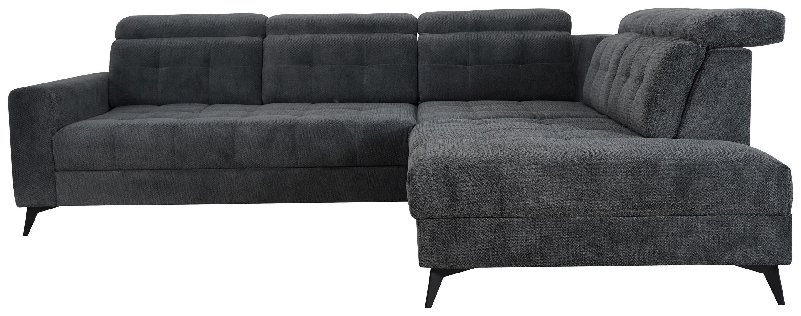 ECKSOFA Dunkelgrau Velours  - Dunkelgrau/Schwarz, ROMANTIK / LANDHAUS, Textil/Metall (289/228cm) - MID.YOU