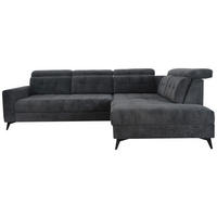 ECKSOFA Dunkelgrau Velours  - Dunkelgrau/Schwarz, ROMANTIK / LANDHAUS, Textil/Metall (289/228cm) - MID.YOU
