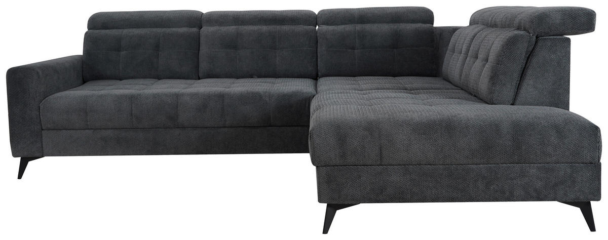 ECKSOFA Dunkelgrau Velours  - Dunkelgrau/Schwarz, ROMANTIK / LANDHAUS, Textil/Metall (289/228cm) - MID.YOU
