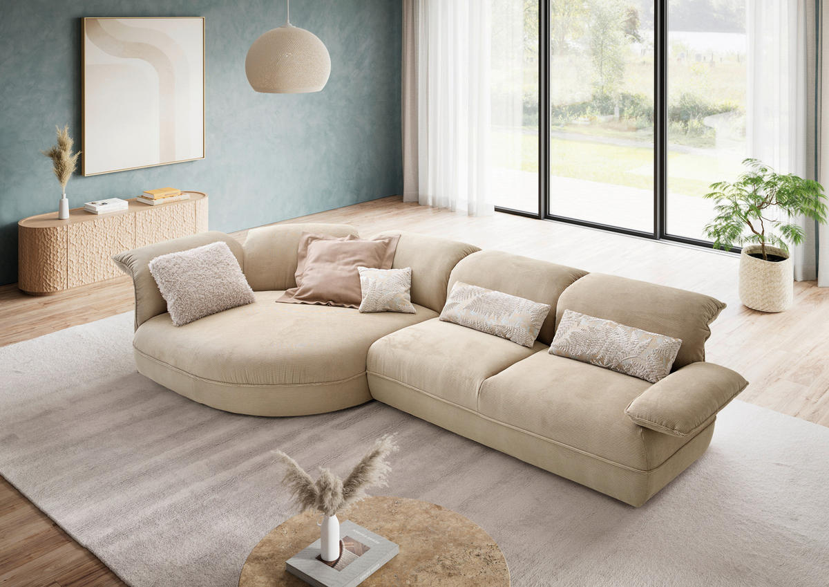 ECKSOFA Cord Beige  - Beige/Schwarz, Design, Kunststoff/Textil (154/343cm) - Koinor