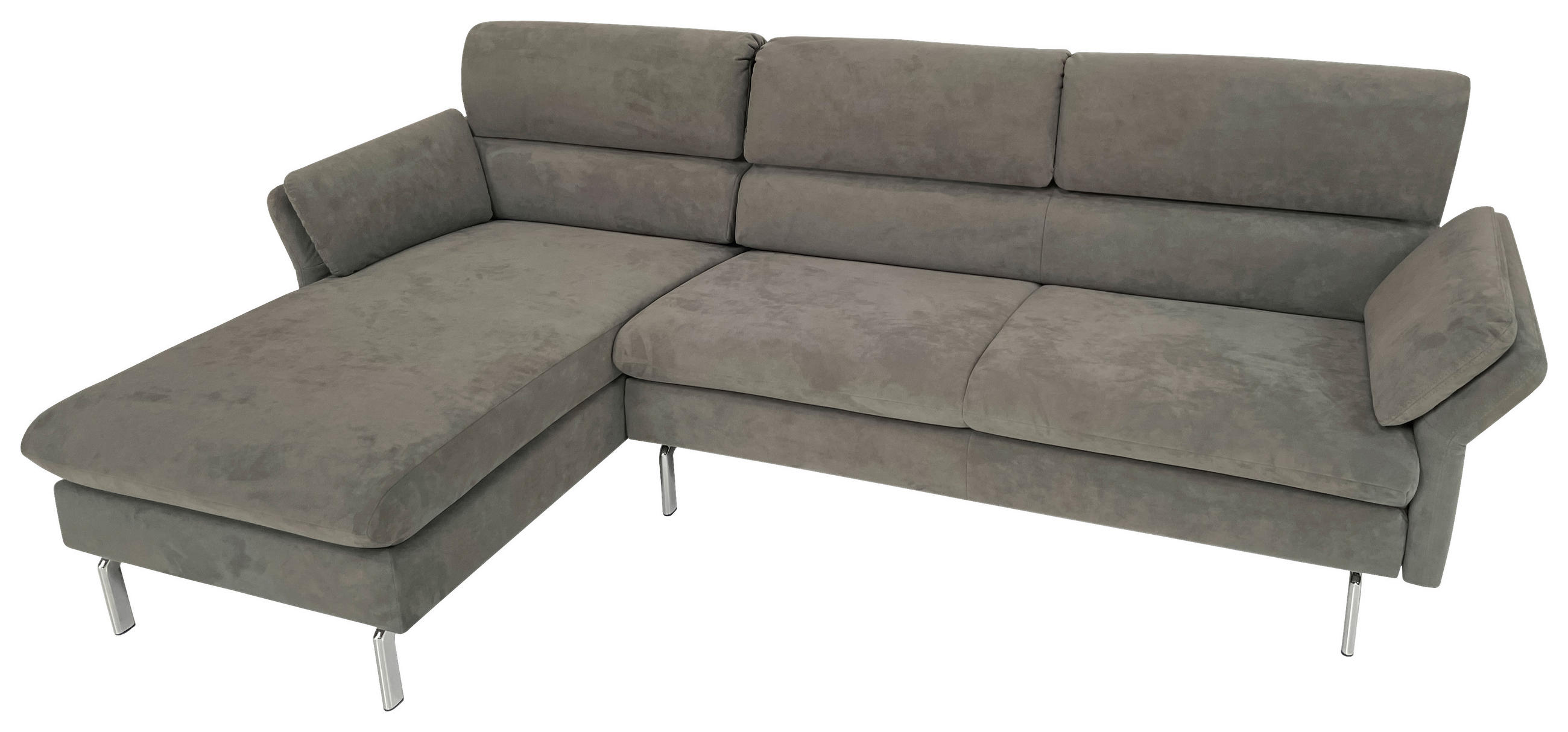 ECKSOFA Mikrofaser Schlammfarben  - Chromfarben/Schlammfarben, Konventionell, Textil/Metall (151/237cm) - Horst AG
