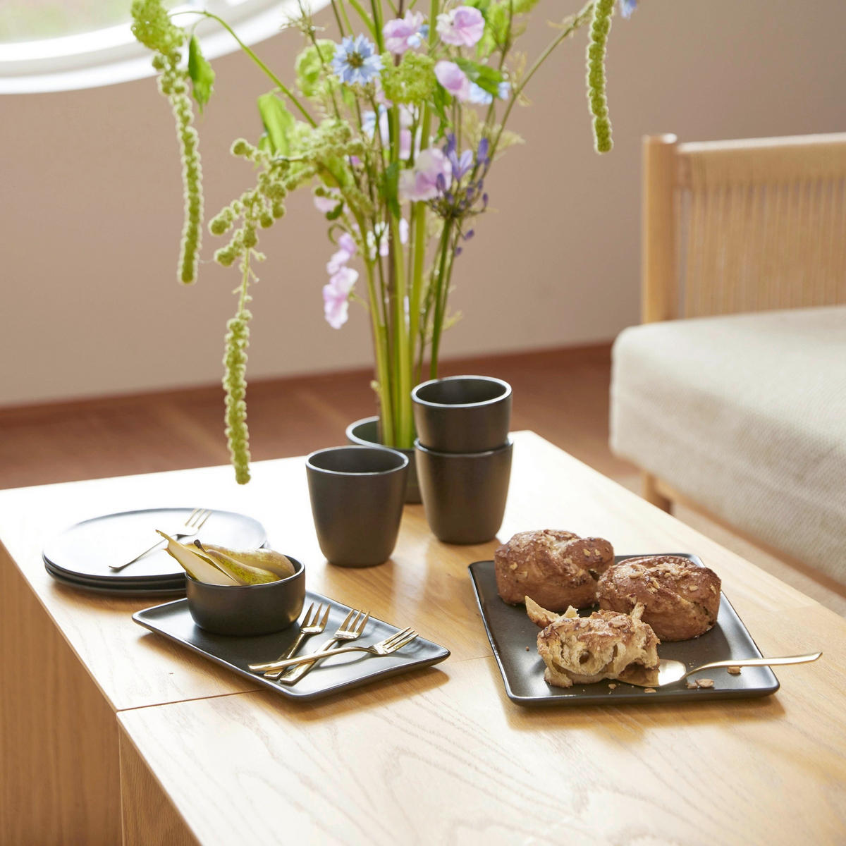 SERVIERPLATTEN-SET RAW  - Schwarz Hochglanz, Basics, Keramik (31,5/20/1,5cm) - Aida